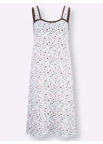 Dames Nachthemd met contrastkleurige paspels in ecru geprint ,maat 36/38, WITT, 100% Katoen