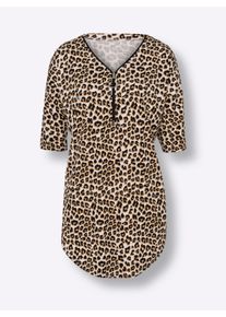 Dames Zomerjurk met ritssluiting, bedrukt in zwart/camel bedrukt ,maat 36/38, WITT, 50% Katoen, 50% Modal