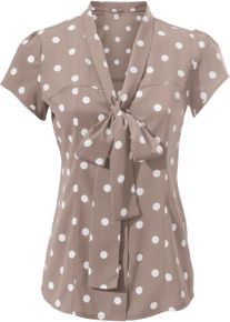 Heine Dames Blouse met korte mouwen in stippendessin in taupe/wit ,maat 34, Witt, 100% Viscose