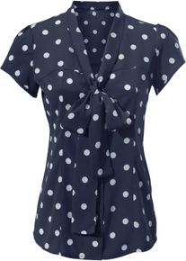 Heine Dames Blouse met korte mouwen in stippendessin in marine/wit ,maat 34, Witt, 100% Viscose