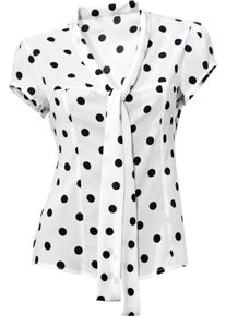 Heine Dames Blouse met korte mouwen in stippendessin in wit/marine ,maat 34, Witt, 100% Viscose