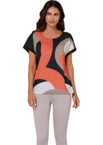 Damska Blúzka s potlač.,elast.sp.okraj mandarínková-čierna potlač veľkosť 44