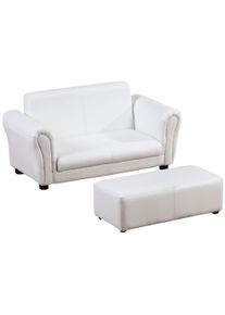 HOMCOM Childrens Sofa Chair 2 Seater Toddler Twin Sofa with Footstool White for Kids Room Comfort | Aosom Ireland