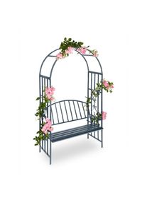 Arche à roses pour jardin avec banc 2 métal en métal arceau colonne décoration HxlxP: 205 x 115 x 50 cm, gris - Relaxdays