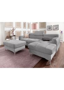 COTTA Polstergarnitur, (Set), Set: Bestehend Aus Ecksofa Und Hocker, Inklusive Kopfteilverstellung grau Chenille, Set: bestehend aus Ecksofa und...