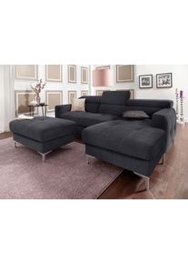 COTTA Polstergarnitur, (Set), Set: Bestehend Aus Ecksofa Und Hocker, Inklusive Kopfteilverstellung schwarz Chenille, Set: bestehend aus Ecksofa...