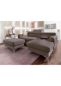 COTTA Polstergarnitur, (Set), Set: Bestehend Aus Ecksofa Und Hocker, Inklusive Kopfteilverstellung braun Struktur, Set: bestehend aus Ecksofa und...