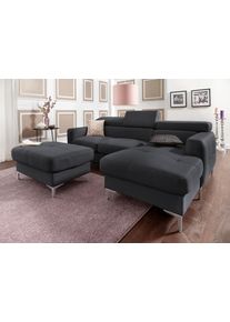 COTTA Polstergarnitur, (Set), Set: Bestehend Aus Ecksofa Und Hocker, Inklusive Kopfteilverstellung schwarz Struktur, Set: bestehend aus Ecksofa...
