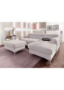 COTTA Polstergarnitur, (Set), Set: Bestehend Aus Ecksofa Und Hocker, Inklusive Kopfteilverstellung grau Struktur, Set: bestehend aus Ecksofa und...