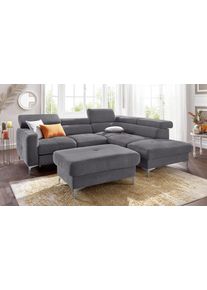 COTTA Polstergarnitur, (Set), Set: Bestehend Aus Ecksofa Und Hocker, Kopfteilverstellung grau Chenille, Set: bestehend aus Ecksofa und Hocker