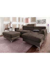 COTTA Polstergarnitur, (Set), Set: Bestehend Aus Ecksofa Und Hocker, Inklusive Kopfteilverstellung braun Chenille, Set: bestehend aus Ecksofa und...