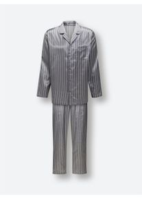 Heren Pyjama in grijs gestreept ,maat 44/46, Witt, 83% Polyester, 17% Katoen