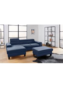 COTTA Polstergarnitur »Morven«, (Set), Set: Bestehend Aus Ecksofa Und Hocker, Kopfteilverstellung blau Samtvelours, Set: bestehend aus Ecksofa und...