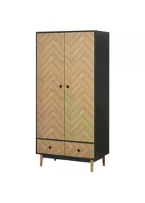 HOMCOM Spacious Cloth Wardrobe with Wood Grain Sticker Shelf Hanging Rod 2 Drawers 90x50x190cm | Aosom Ireland