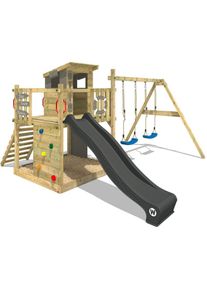 Aire de jeux Portique bois Smart Camp avec balançoire et toboggan anthracite Cabane enfant exterieur avec bac à sable - Wickey