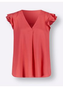Dames Blouse met korte mouwen en ingeweven stipjespatroon in grapefruit ,maat 36, WITT, 100% Viscose