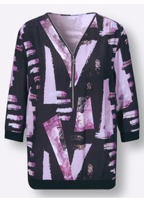 Dames Blouse met print en rits in zwart/lila bedrukt ,maat 36, WITT, 100% Viscose