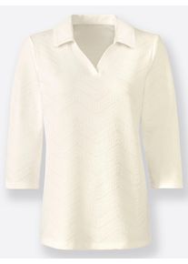 Dames Poloshirt met open V in ecru ,maat 38, WITT, 95% Polyester, 5% Elastan