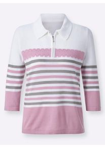 Dames Polopullover met streepjespatroon in roze/steengrijs gestreept ,maat 38, WITT, 100% Polyacryl