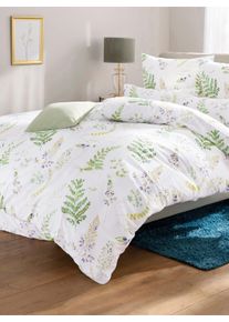 Janine unisex Bedtextiel in wit/eucalyptus bedrukt ,maat 40x80/135x200 cm, Witt, 100% Katoen