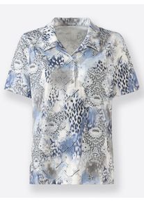 Dames Poloshirt met patroonmix in ijsblauw/lichtgrijs bedrukt ,maat 38, WITT, 92% Polyester, 8% Elastan
