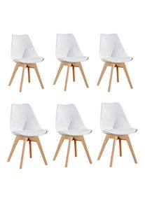 Life Interiors - Lot de 1/2/4/6 Lorenzo Retro Dining Chair - Rembourrage en similicuir, corps en plastique et pieds en bois massif - Blanc - Lot de 4