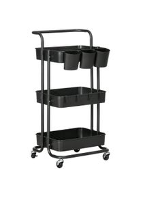 HOMCOM 3 Tier Rolling Cart Kitchen Utility with Removable Mesh Baskets Black Versatile | Aosom Ireland