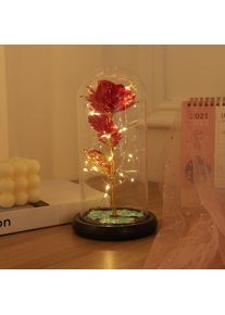 LED Galaxy Rose Flower Night Light Colorful Artificial Rose Gift, Red Rose / Glass Cover