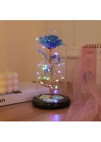 LED Galaxy Rose Flower Night Light Colorful Artificial Rose Gift, Blue Rose / Acrylic Cover