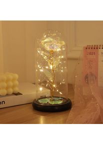 LED Galaxy Rose Flower Night Light Colorful Artificial Rose Gift, Crystal Rose / Glass Cover