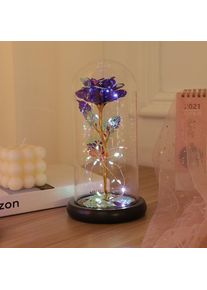 LED Galaxy Rose Flower Night Light Colorful Artificial Rose Gift, Purple Rose / Glass Cover