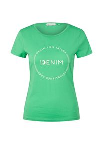 Tom Tailor Denim Damen T-Shirt mit Logo Print, grün, Logo Print, Gr. XL, baumwolle