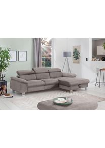 COTTA Polstergarnitur »Komaris«, (Set), Set: Bestehend Aus Ecksofa Und Hocker, Kopfteilverstellung grau Microfaser PRIMABELLE®, Set: bestehend aus...