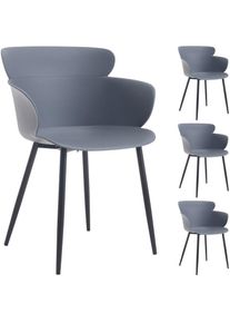 Idimex Lot de 4 chaises catch salle à manger ou cuisine design retro avec larges accoudoirs, coque en plastique gris et 4 pieds métal noir - Gris