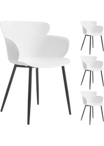 Idimex Lot de 4 chaises CATCH salle à manger ou cuisine design retro avec larges accoudoirs, coque en plastique blanc et 4 pieds métal noir - Blanc