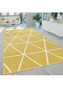 Paco Home Läufer »Stella 401«, Rechteckig, 16 Mm Höhe, Teppich, Pastellfarben, Rauten Design, Skandi Muster, Kurzflor gelb, Größe B/L: 70 cm x 250...