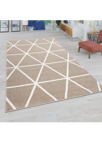 Paco Home Teppich »Stella 401«, Rechteckig, 16 Mm Höhe, Teppich, Pastellfarben, Rauten Design, Skandi Muster, Kurzflor braun, Größe B/L: 140 cm x...