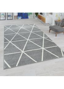 Paco Home Teppich »Stella 401«, Rechteckig, 16 Mm Höhe, Teppich, Pastellfarben, Rauten Design, Skandi Muster, Kurzflor grau, Größe B/L: 140 cm x...
