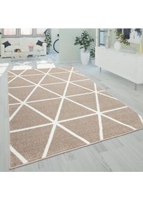 Paco Home Teppich »Stella 401«, Rechteckig, 16 Mm Höhe, Teppich, Pastellfarben, Rauten Design, Skandi Muster, Kurzflor braun, Größe B/L: 70 cm x...