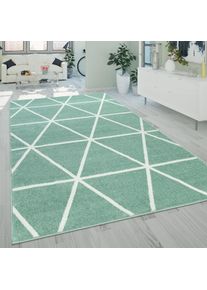 Paco Home Teppich »Stella 401«, Rechteckig, 16 Mm Höhe, Teppich, Pastellfarben, Rauten Design, Skandi Muster, Kurzflor grün, Größe B/L: 60 cm x 100...