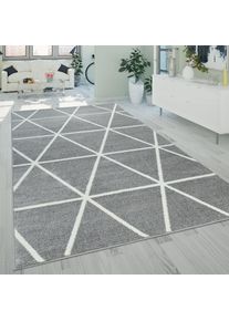 Paco Home Teppich »Stella 401«, Rechteckig, 16 Mm Höhe, Teppich, Pastellfarben, Rauten Design, Skandi Muster, Kurzflor grau, Größe B/L: 70 cm x 140...