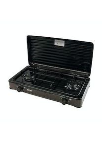 MPM KN-02/1KB Fornello a Gas Portabile da Campeggio, 2 Fuochi, Coperchio Rimovibile Nero, Nero