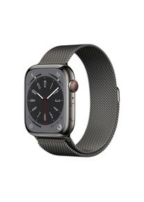 Apple Smartwatch »Series 8, Gps + Cellular, Edelstahl-Gehäuse,45 Mm Mit Milanaisearmband«, (Watch Os) grau, Always-On Retina LTPO OLED Display
