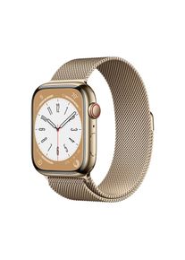 Apple Smartwatch »Series 8, Gps + Cellular, Edelstahl-Gehäuse,45 Mm Mit Milanaisearmband«, (Watch Os) goldfarben, Always-On Retina LTPO OLED Display