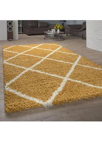 Tapis Salon Poils Longs Shaggy Design Scandinave Avec Motif Losanges, Moderne Jaune 300x400 cm - Paco Home