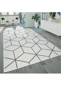 Tapis De Salon, Poils Ras Style Scandinave Avec Motif Losanges, Blanc 60x100 cm - Paco Home