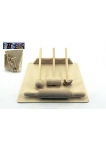 Konyhai játék eszközök vágódeszka/sodrófa/fakalapács 20 cm