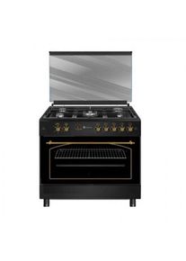 Aragaz rustic Modena 90 cm Antracit Studio Casa, 5 arzatoare gaz, rotisor, grill electric, gratare fonta, Negru