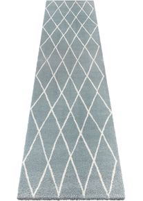 ELLE Decoration Hochflor-Läufer »Abbeville«, Rechteckig, 32 Mm Höhe, Dichter Hochflor, Langflor, Skandi Look, Geometrisches Design, Robust blau,...