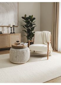 benuta Pure Pouf en laine fait main Rocco Beige/Noir 55x55x30 cm - Tapis en fibres naturelles